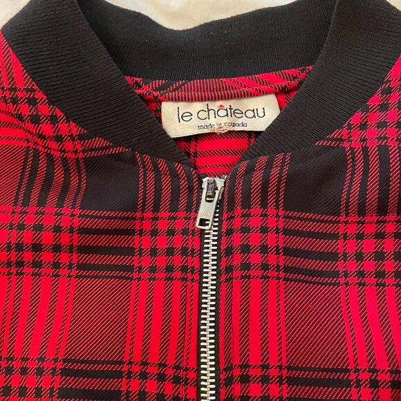 Vintage 90s Le Chateau Red and Black Plaid Bomber Jacket - Made in Canada - Picture 3 of 9